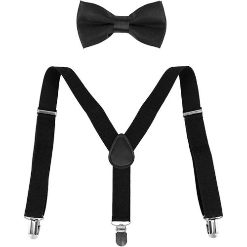 Ensemble De Bretelles À Pince Noeud Papillon Pour Enfants - Forme En Y Noir