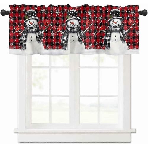 Christmas Curtain Valance For Windows Red Black Buffalo Check Plaid Snowflake