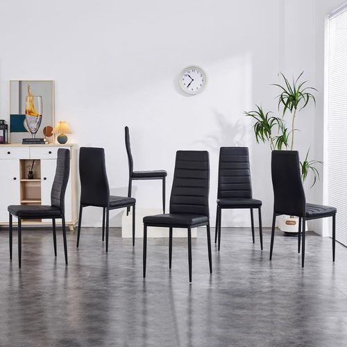 Chaise De Salle À Manger Lot De 6, Chaise De Cuisine Avec Pieds En Métal, Chaise De Salon Rembourrée, Chaise Rétro Avec Coutures Blanches (Noir Lot De 6)