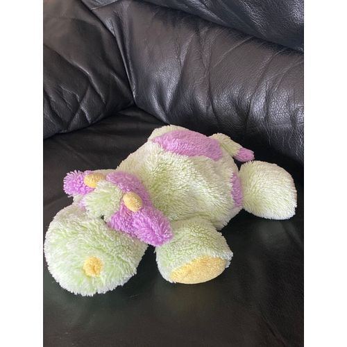 Doudou Peluche Vache Violette Verte Et Jaune Allongé Vintage 25cm 