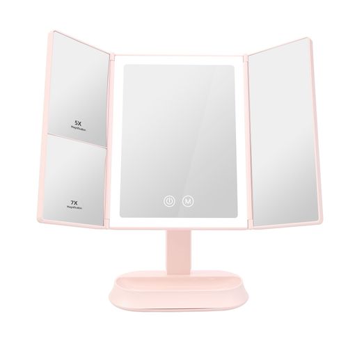 EMKE Miroir de maquillage avec ¿¿clairage et miroir grossissant 5/7x pour le maquillage, les soins de la peau et le rasage, lumi¿¿re variable, dimmable, rose