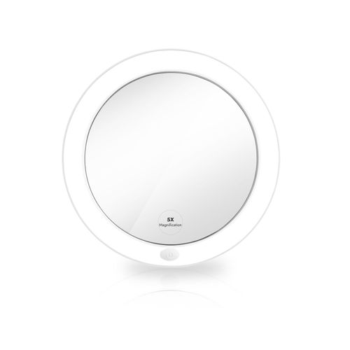 EMKE Miroir cosm¿¿tique avec ¿¿clairage (6000K) avec miroir grossissant 5x, ventouse puissante, loupe pour miroir mural de salle de bain, blanc