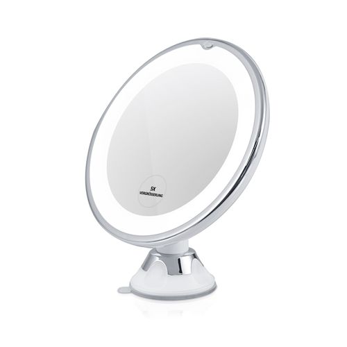 Emke Miroir Cosm¿¿Tique Avec ¿¿Clairage (6000k) Et Grossissement 5x, Ventouse Puissante, Miroir De Maquillage, Miroir De Rasage, Pivotant ¿¿ 360¡Ã, Pour La Maison, Les Voyages, Blanc Blanc