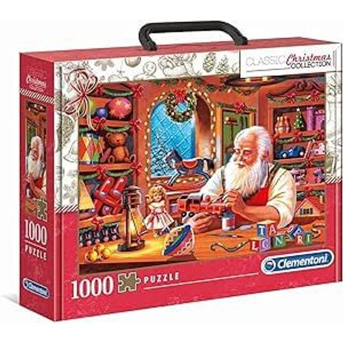 Clementoni - 39584 - Christmas Collection - Santa Works - Valisette Puzzle Adulte 1000 Pièces, Puzzle Noel - Fabriqué En Italie, Puzzle Adulte Clementoni