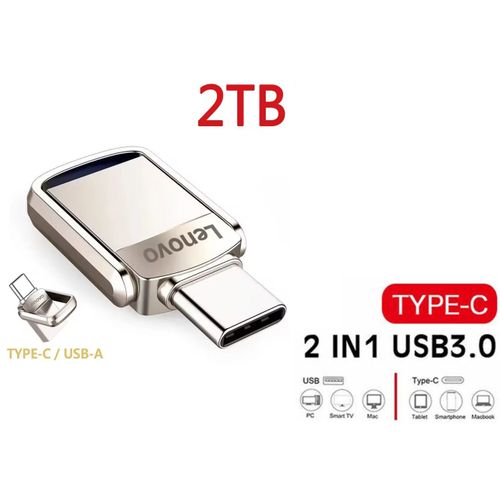 CLé USB 2TB 2 en 1 Type C Pen Drive 2000 GB Portable Clef USB3.0 USB C