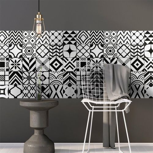 Sticker Autocollant Carreaux de ciment - Mosaïque carrelage mural salle de bain et cuisine | Carreaux de ciment adhésif mural - azulejos - 15 x 15 cm - 30 pièces