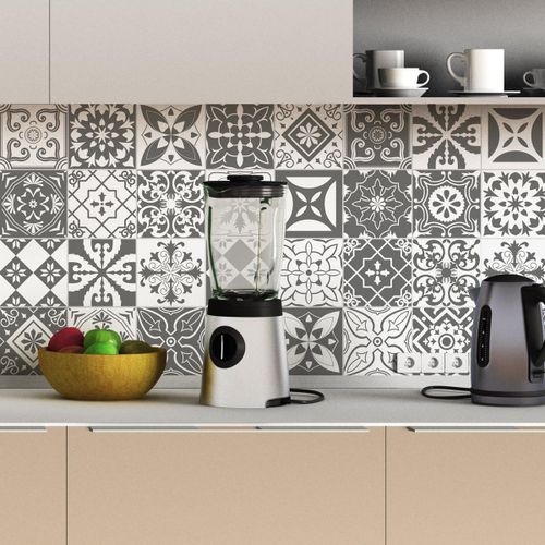 Sticker Autocollant Carreaux de ciment - Mosaïque carrelage mural salle de bain et cuisine | Carreaux de ciment adhésif mural - azulejos - 15 x 15 cm - 30 pièces