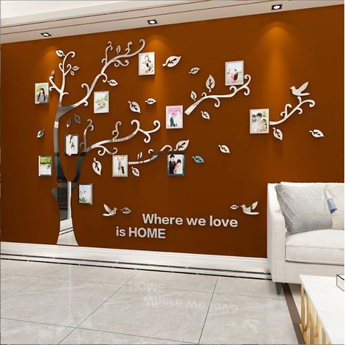 Stickers Muraux Feuilles de Arbre, Cadre de Photo 3D DIY Grand Autocollant Mural Arts Décoration de la Maison pour Chambre, Salon Cadeau Bureau, Fond de Canapé (Miroir Argent Gauche, XL)