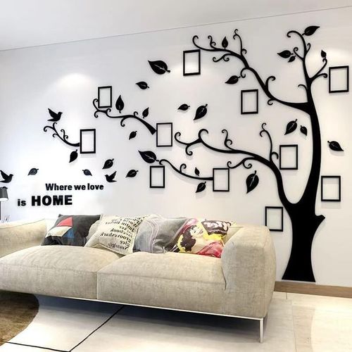 Stickers Muraux Feuilles de Arbre, Cadre de Photo 3D DIY Grand Autocollant Mural Arts Décoration de la Maison pour Chambre, Salon Cadeau Bureau, Fond de Canapé (Noir Droit, XL)