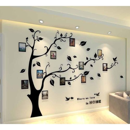 Stickers Muraux Feuilles de Arbre, Cadre de Photo 3D DIY Grand Autocollant Mural Arts Décoration de la Maison pour Chambre, Salon Cadeau Bureau, Fond de Canapé (Gauche Noir, L)