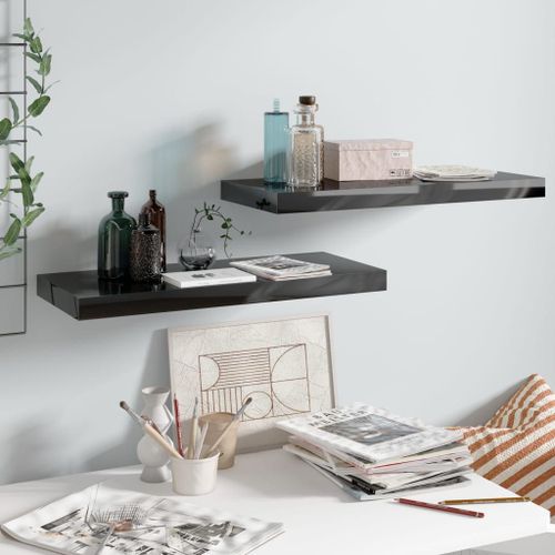 Vidaxl Étagère Murale Flottante 2 Pcs Noir Brillant 60x23,5x3,8 Cm Mdf