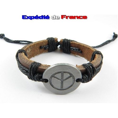 Bracelet Boho Cuir "Peace And Love" & Lanières Tressées Rétro Vintage Bohème Hippie Chic - Mixte Adulte Ado - Taille Ajustable De 14 À 32 Cm