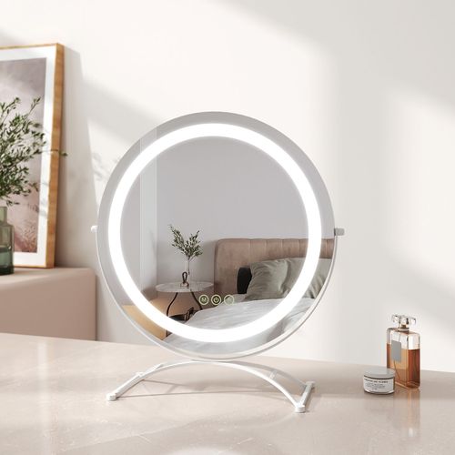 EMKE Miroir Hollywood, lumière variable, diamètre 40 cm, miroir de maquillage avec éclairage, miroir de coiffeuse Smart Touch avec lumière, rotatif à 360°, dimmable et avec fonction mémoire, blanc