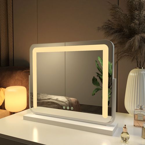 EMKE Miroir Hollywood avec lumière variable, 50 x 42 cm, miroir de maquillage avec éclairage, miroir de coiffeuse, dimmable, blanc