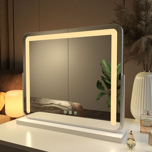 EMKE Miroir Hollywood avec lumière variable, 60 x 52 cm, miroir de maquillage avec éclairage, miroir de coiffeuse, dimmable, blanc