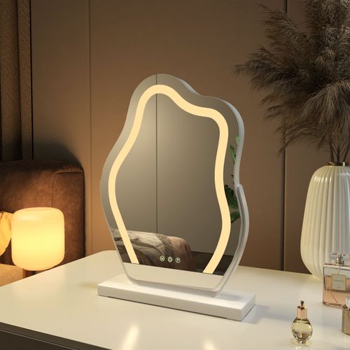 EMKE Miroir Hollywood avec éclairage, lumière variable, dimmable, miroir de maquillage avec éclairage, miroir de coiffeuse avec tactile, rotatif, miroir asymétrique 44 x 30 cm, blanc