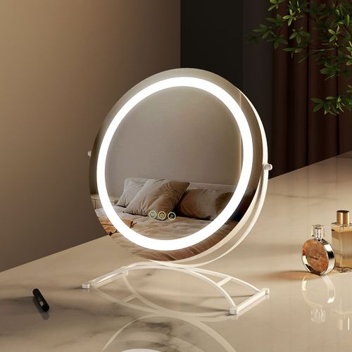 EMKE Miroir Hollywood, lumière variable, diamètre 50 cm, miroir de maquillage avec éclairage, miroir de coiffeuse Smart Touch avec lumière, rotatif à 360°, dimmable et avec fonction mémoire, blanc