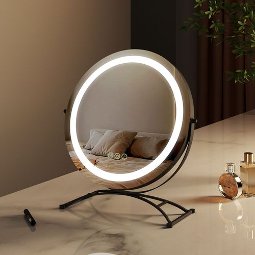 EMKE Miroir Hollywood, lumière variable, diamètre 50 cm, miroir de maquillage avec éclairage, miroir de coiffeuse Smart Touch avec lumière, rotatif à 360°, dimmable et avec fonction mémoire, noir