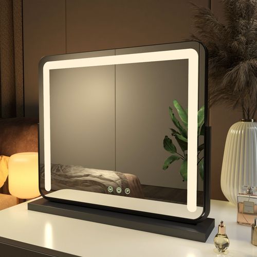EMKE Miroir Hollywood avec lumière variable, 60 x 52 cm, miroir de maquillage avec éclairage, miroir de coiffeuse, dimmable, noir