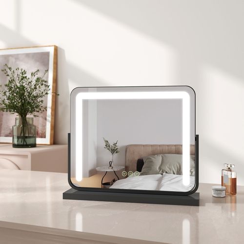 EMKE Miroir Hollywood avec lumière variable, 50 x 42 cm, miroir de maquillage avec éclairage, miroir de coiffeuse, dimmable, noir