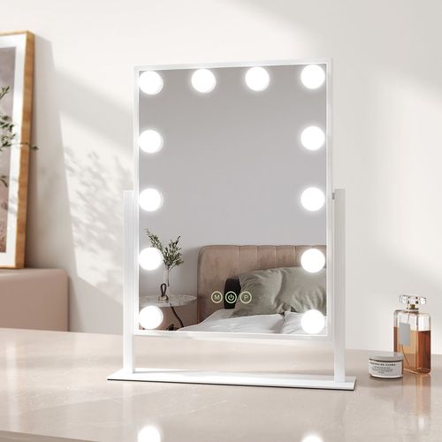 EMKE Miroir de maquillage Hollywood avec éclairage, 47.5x36.5 cm, lumière variable, dimmable, miroir 7X avec éclairage, miroir de maquillage rotatif à 360°, miroir de coiffeuse blanc