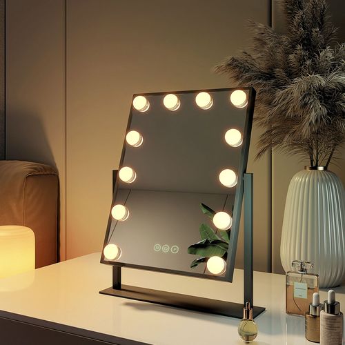 EMKE Miroir de maquillage Hollywood avec éclairage, 47.5x36.5 cm, lumière variable, dimmable, miroir 7X avec éclairage, miroir de maquillage rotatif à 360°, miroir de coiffeuse noir