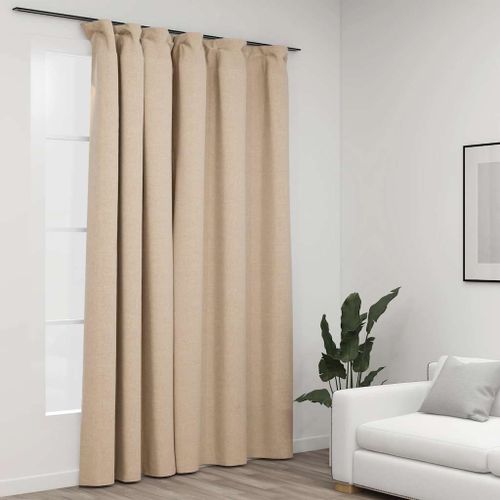 Vidaxl Rideau Occultant D'aspect De Lin Avec Crochets Beige 290x245 Cm