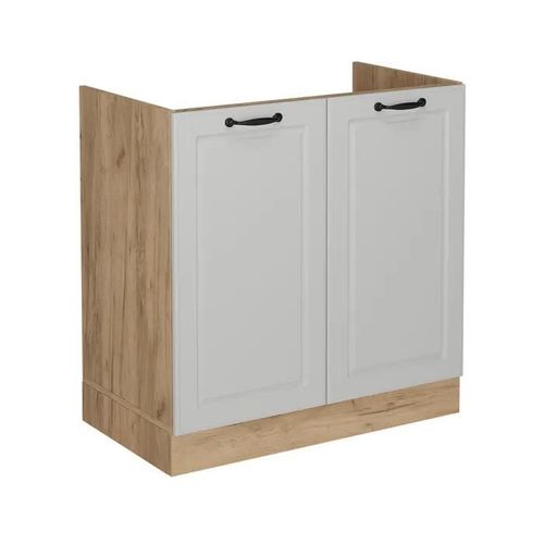 Meuble Bas Sous-Évier R-Line, 80cm Sans Pt, Blanc Campagne, Chêne De Force Doré, Vicco