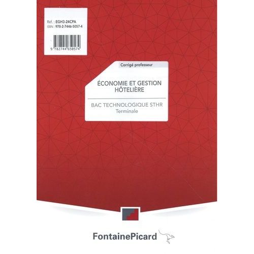 Economie Et Gestion Hôtelière Tle Bac Technologique Sthr - Corrigé Professeur