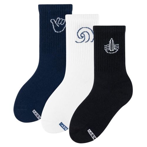Zooksy Chaussettes Colorées Pour Enfants 3 Paires Garçon Fille Enfant Ensemble Soleil Et Vagues Multi-Pack À Motifs Longues Activités Amusantes Coton Aire De Jeux Vacances Culture Inspiration Surf Couleur Blanc Noir Bleu Marine Taille 24-29