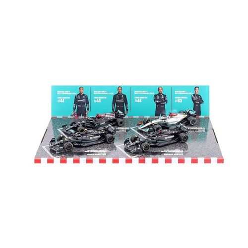 Burago - 4 Maquettes Plastique + Métal Auto Formule 1 W12 - W13 - W14 E Performance - Lewis Hamilton - George Russel