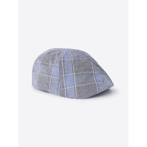 Casquette Plate En Lin À Carreaux - Bleu - 58