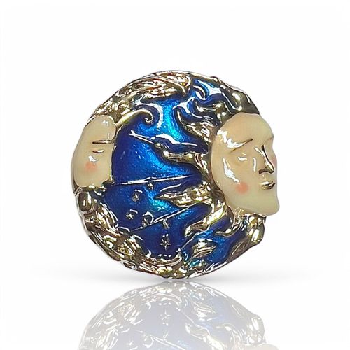 Broche Soleil Et Lune Bleue Et Dorée