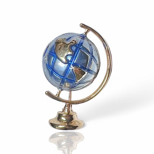 Broche Globe Terrestre Doré Et Bleu