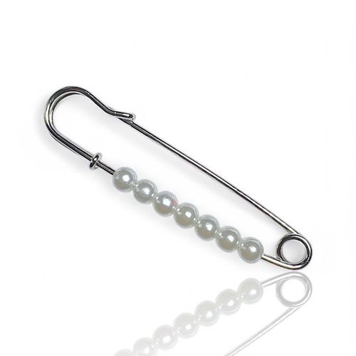 Broche Épingle Argentée À Perles Blanches