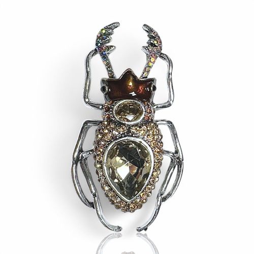 Broche Scarabée Marron À Strass