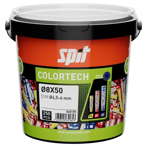 Cheville bi-matière universelle - SPIT - 8 x 50 mm - Seau de 250 pièces - Nylon - Colortech