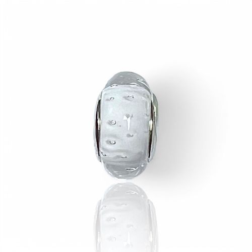 Charm Perle De Verre Façon Murano Argent S925 Blanche À Bulles
