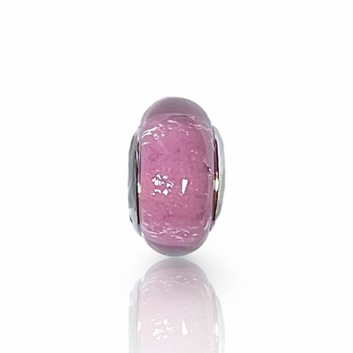 Charm Perle De Verre Façon Murano Argent S925 Rose À Paillettes Argentées