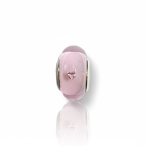 Charm Perle De Verre Façon Murano Argent S925 Rose Clair Et Coeurs
