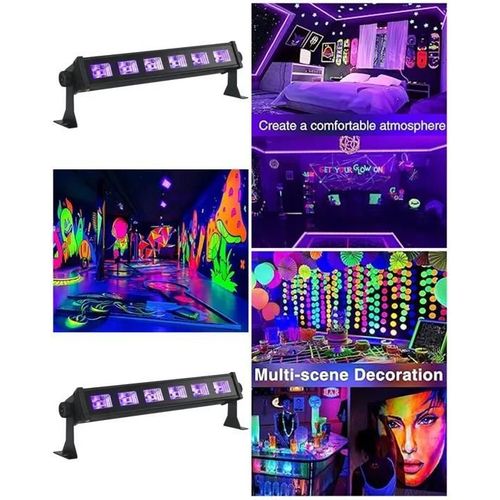 Jeux de lumière Pack de 2 BARRES UV à 6 LEDS 6x3W lumière noire soirée dansante fluo PA DJ LED MIX SONO BAR CLUB
