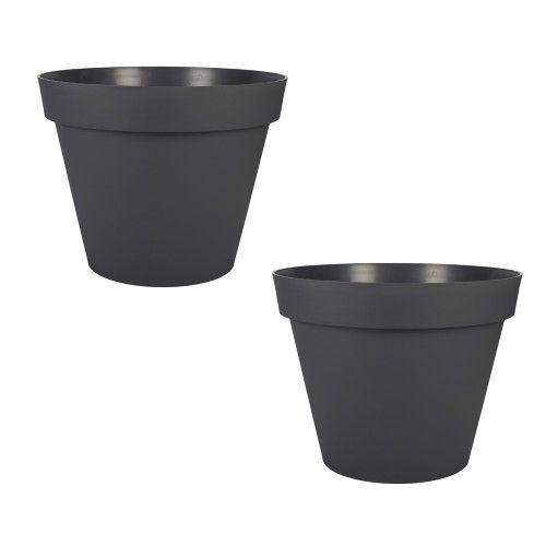 Lot De 2 Pots Rond Anthracite - Diametre 60 Cm - 76 Litres - Toscane 13614