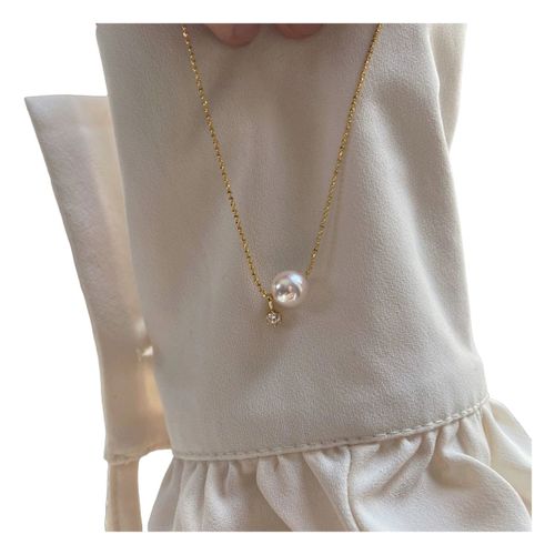 Collier En Argent Sterling S925 Plaqué Or 18 Carats Avec Perles D'eau Douce Et Pendentif Serti De Diamants