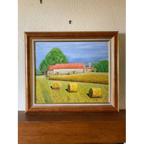 Peinture À L’Huile « Le Temps Des Moissons » En Dordogne, Encadrée