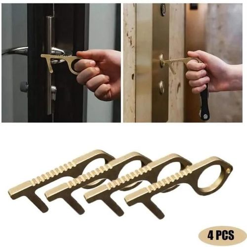 Ouvre-Porte En Laiton,4 Pcs Sans Contact Edc Antibactérien Personnalisé Ouvre-Porte Utilisation Pour La Maison, Le Bureau, L'ascense