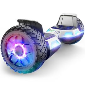 Hoverboard 8,5 Pouces Tout Terrain, Moteur Puissant, Bluetooth + Lumière Led, Idéal Pour Enfant Et Ados, Batterie 18v/5.2ah, Autonomie 8-15km,Argent Et Noir - Sisigad