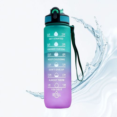 Gourde Motivante 1l Bouteille D&rsquo;Eau Graduée Avec Marqueur De Temps Et Paille, Sans Bpa, Anti-Fuite, Idéale Pour Fitness, Course À Pied, Marathon, Athlétisme Et Camping, Hydratation Intelligente Et Durable, Vert Rose