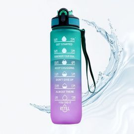 Gourde Motivante 1l Bouteille D’Eau Graduée Avec Marqueur De Temps Et Paille, Sans Bpa, Anti-Fuite, Idéale Pour Fitness, Course À Pied, Marathon, Athlétisme Et Camping, Hydratation Intelligente Et Durable, Vert Rose