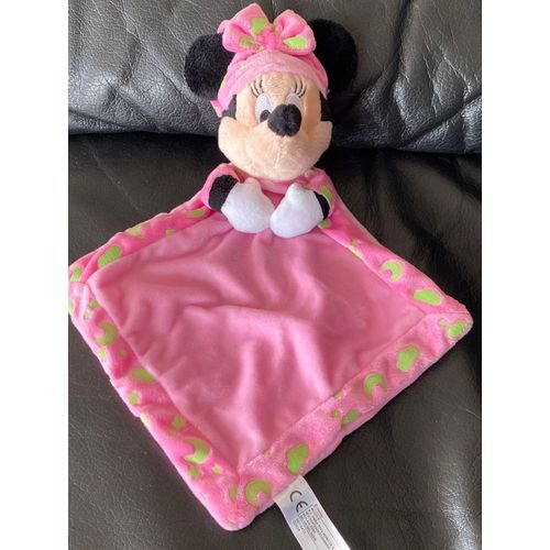 Disney Doudou Plat Brille Dans La Nuit Minnie Rose Vert Noeud Papillon 28cm