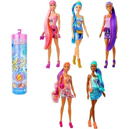 Barbie Poupée Color Reveal Totally Denim Avec 6 Surprises À Découvrir, Imprimé Patchwork Et Changement De Couleur, Jouet Enfant, Dès 3 Ans, Hjx55